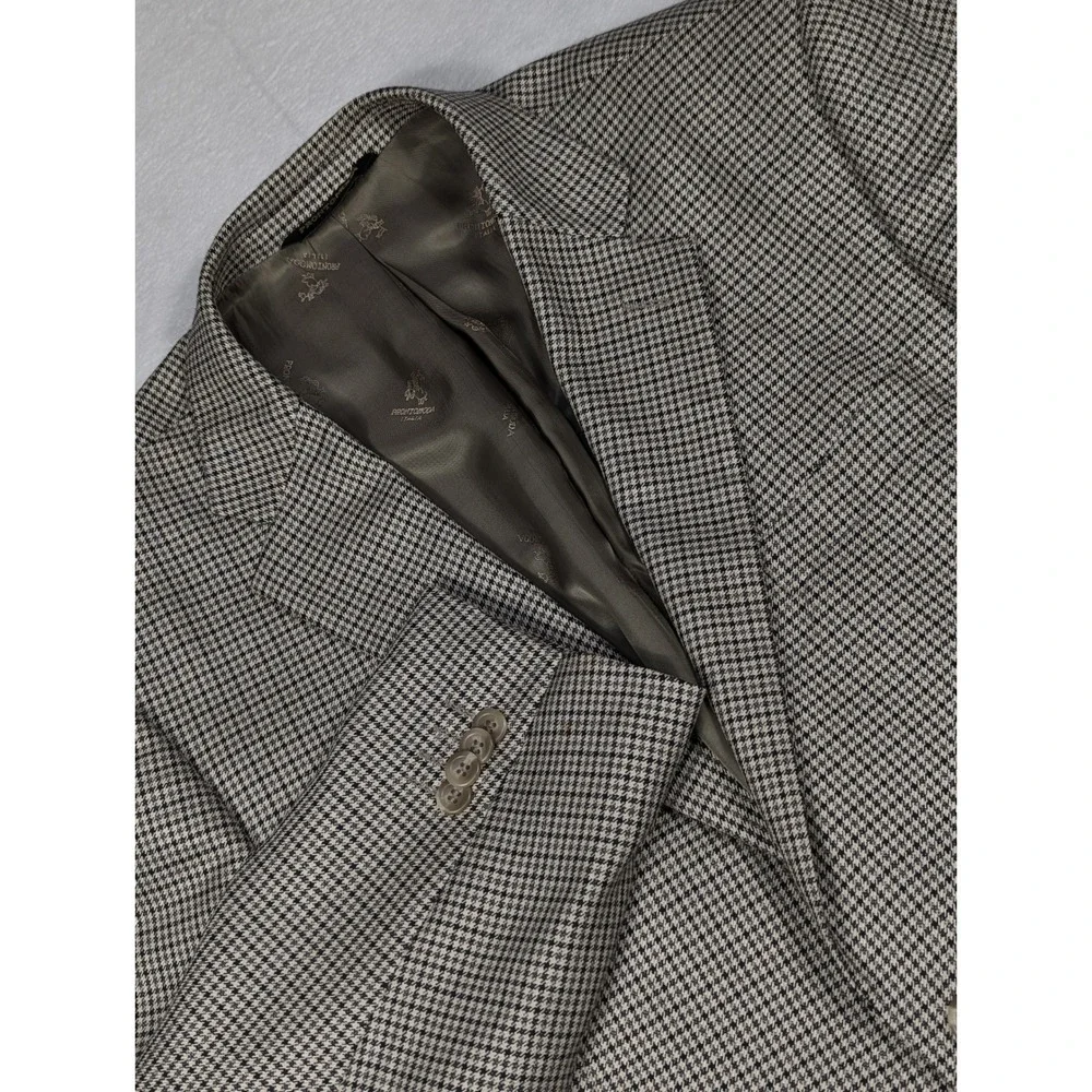 Pronto Moda Silk Wool Cashmere Houndstooth Plaid‎ Mens Blazer Size 42R